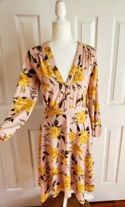 JUSTFAB floral print handkerchief hem v neck dress